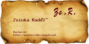 Zsinka Radó névjegykártya